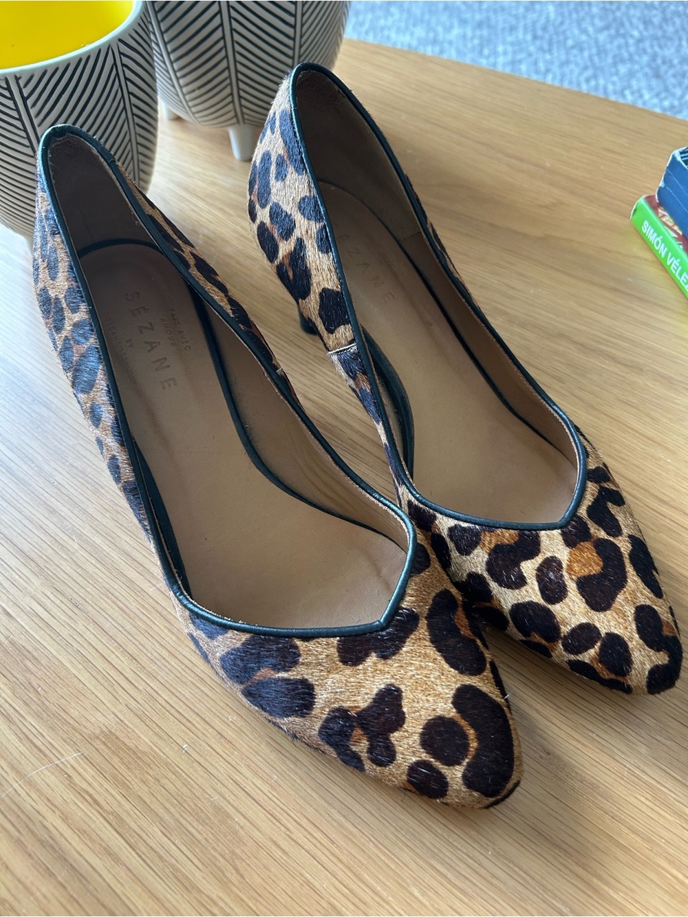 Sezane Leopard Print Pointed Pumps in Brown and Black